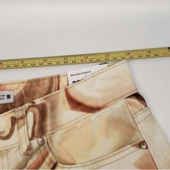 New Zara Mid Rise Straight Psychedelic Pattern Brown Tan Button Fly Denim Sz 4 - Picture 10 of 15